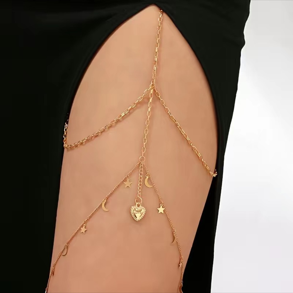 Boho Summer Body Moon & Stars Chain Bracelet Gold 14k Plated